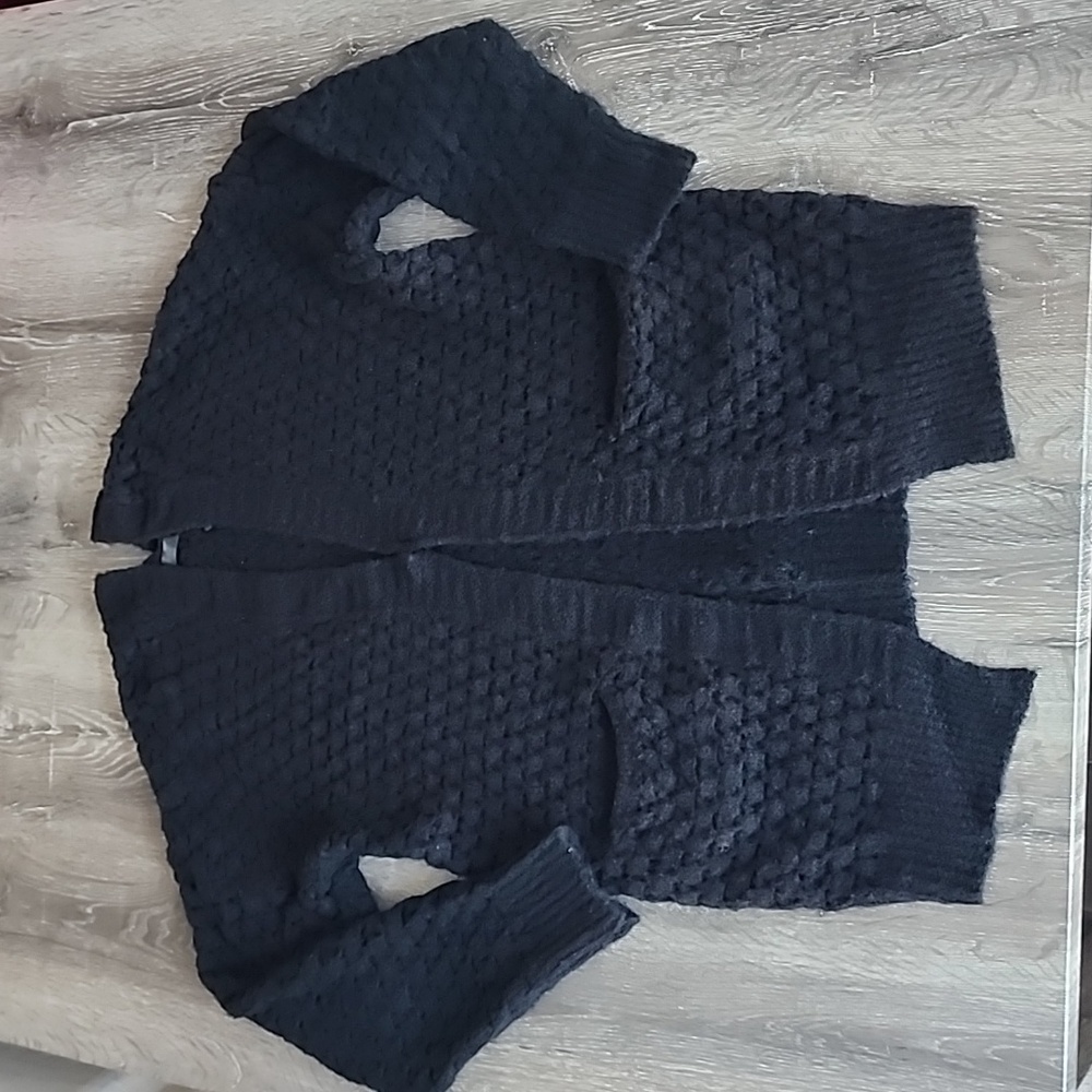 NEW! Janice Apparel Chunky Open Knit Pocket Front Cardigan Black One Size